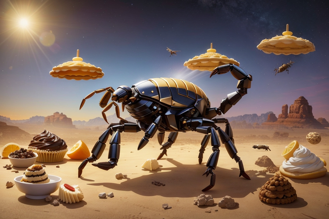 Dreamshaper V7 Large Scorpion Dessert Little Horses Flying Sau 0